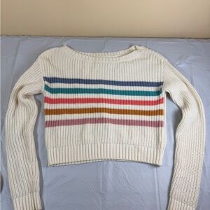 Aeropostale Women's Cream Sweater with Colorful Stripes